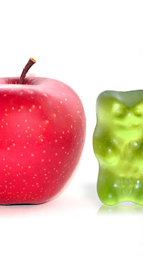 Obst oder Süßigkeiten